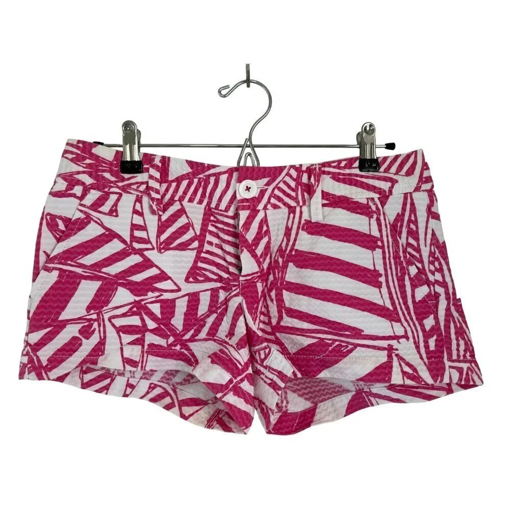 Lilly Pulitzer The Walsh Shorts Cotton Pink with white Sail Boats Cotton Size 2